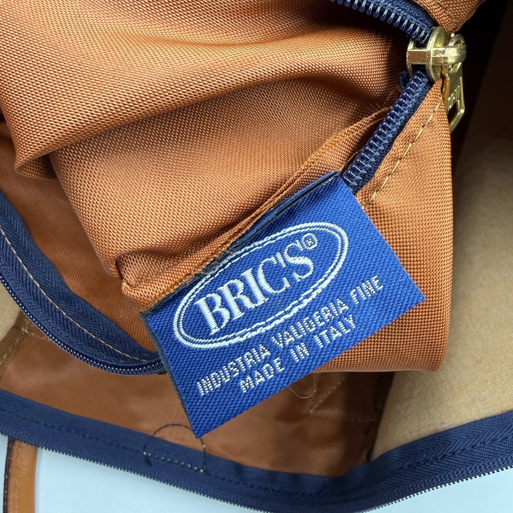Bric’s Italy Leather Trim Blue Canvas Duffel Bag Weekender Travel Carry On - Picture 14 of 16